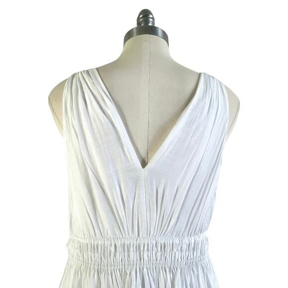 Vince Pleated Double V-neck Maxi Dress Smocked Waist White - Picture 7 of 11